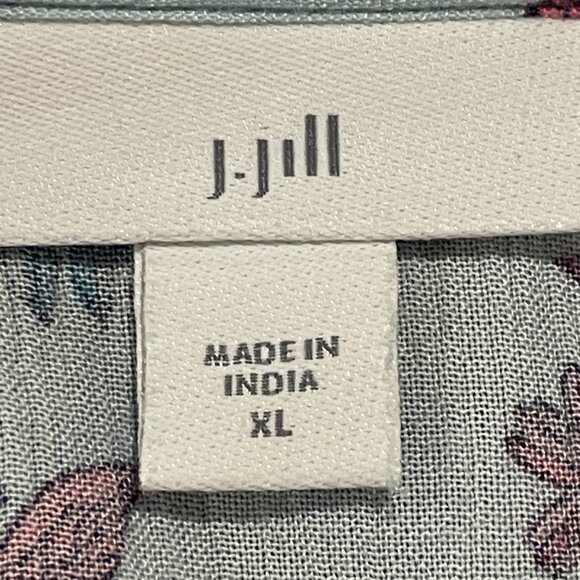 J. JILL Boho Floral Peasant Blouse 3/4 Sleeve Tassel Tie V-Neck, Aqua/Pink - XL - Picture 9 of 11